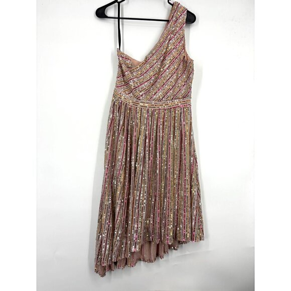 Laundry by Shelli Segal Striped Sequin One-Shoulder Asymmetrical Cocktail Rainbo - Picture 3 of 4